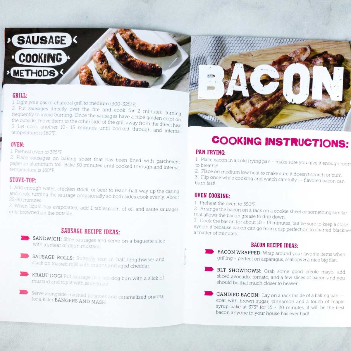 Pig of the Month BBQ Bacon of the Month Club reheating booklet with tips for enjoying small-batch bacon.