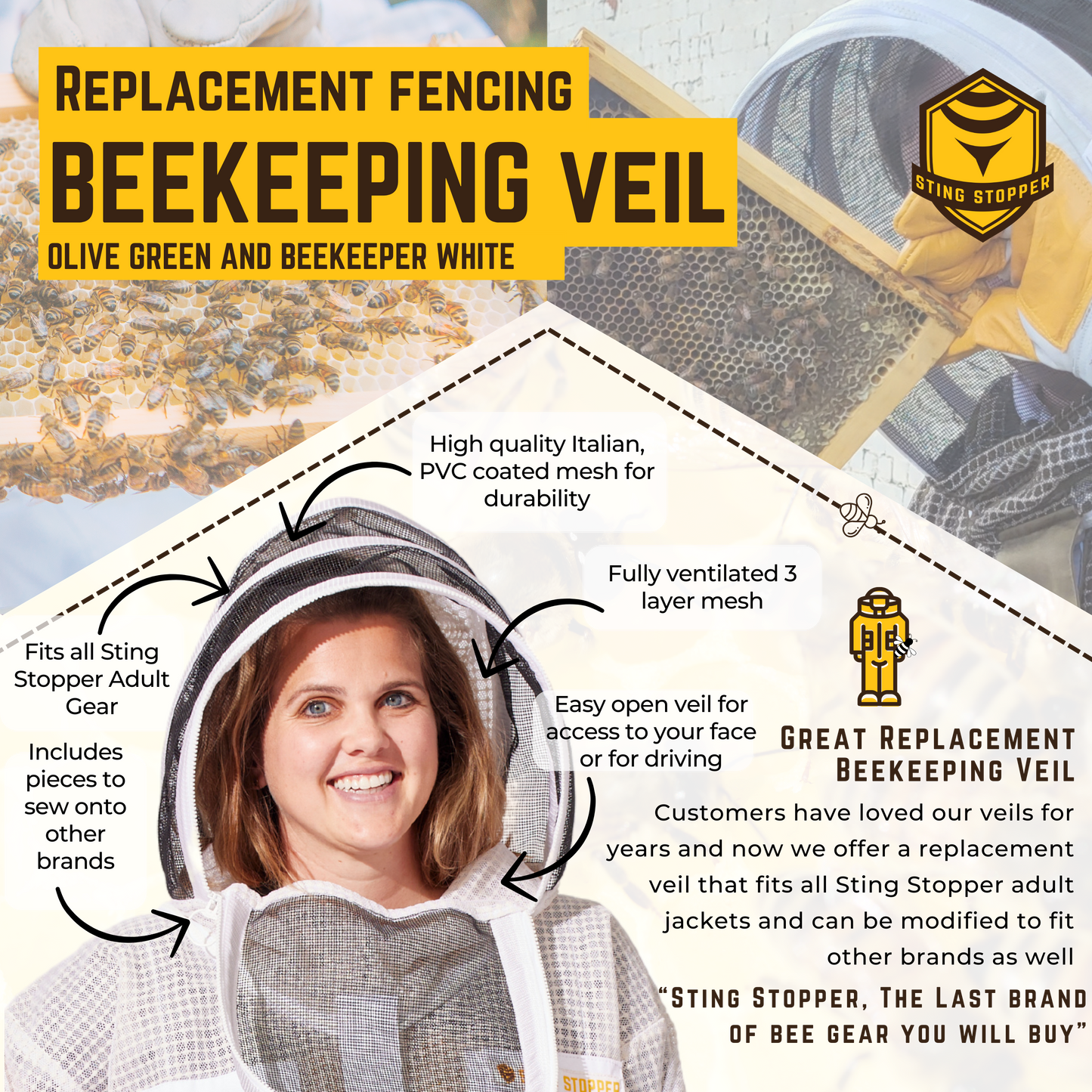 Round beekeeping veil from Foxhound Bee Company, protective fencing veil with mesh for safe outdoor beekeeping.