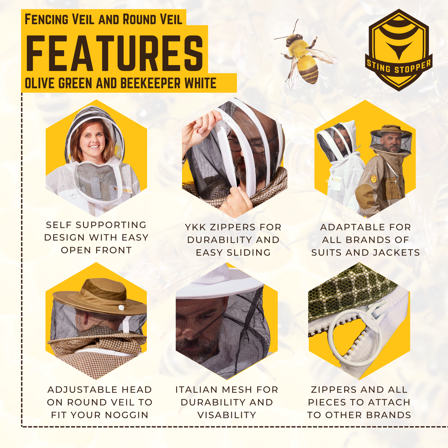Round beekeeping veil from Foxhound Bee Company, protective fencing veil with mesh for clear visibility and bee protection.