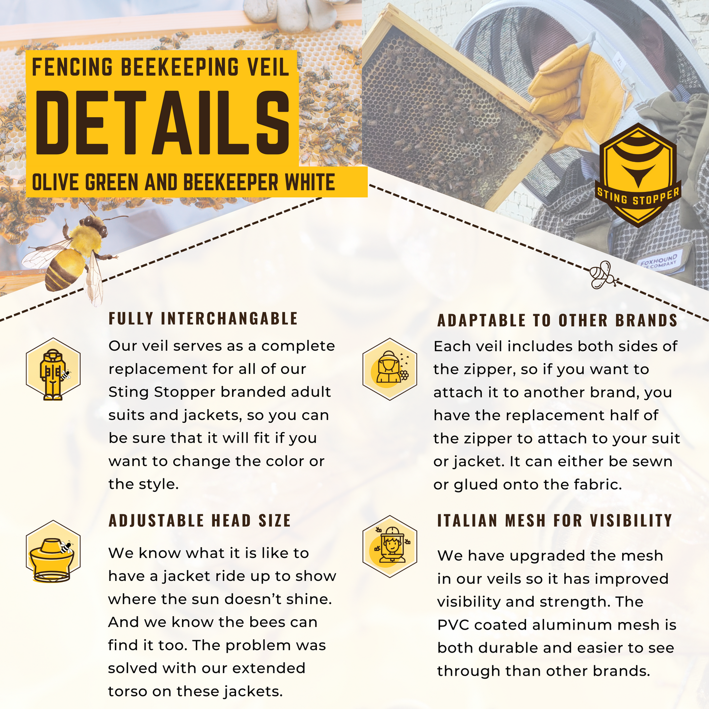 Round beekeeping veil by Foxhound Bee Company, protective fencing-style beekeeping veil with mesh for face protection.