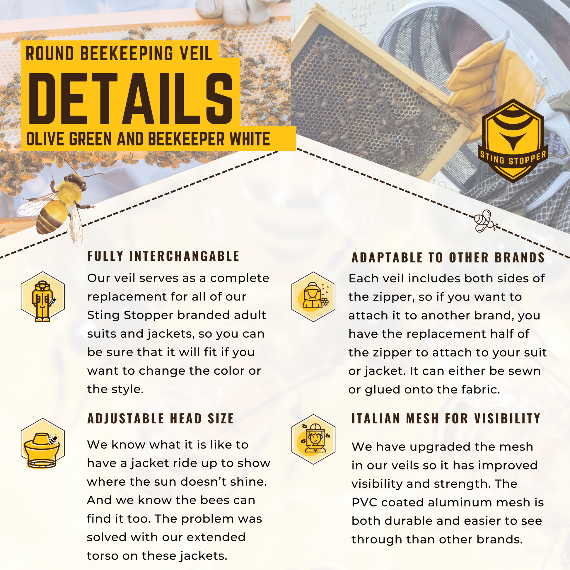 Beekeeping veil with round fencing design, protective clothing by Foxhound Bee Company, featuring mesh and adjustable fit.