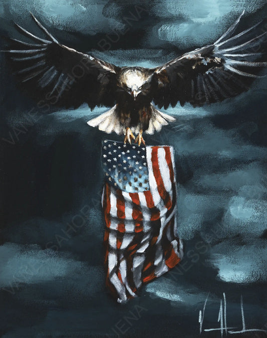 Patriotic art print titled "Revive Our Nation" by Vanessa Horabuena, featuring vibrant patriotic imagery on high-quality paper.