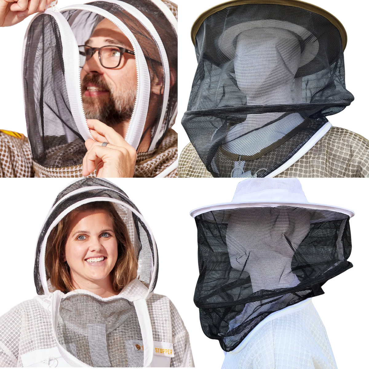 Round beekeeping veil by Foxhound Bee Company, protective fencing design with mesh for face and head protection during apiary work.