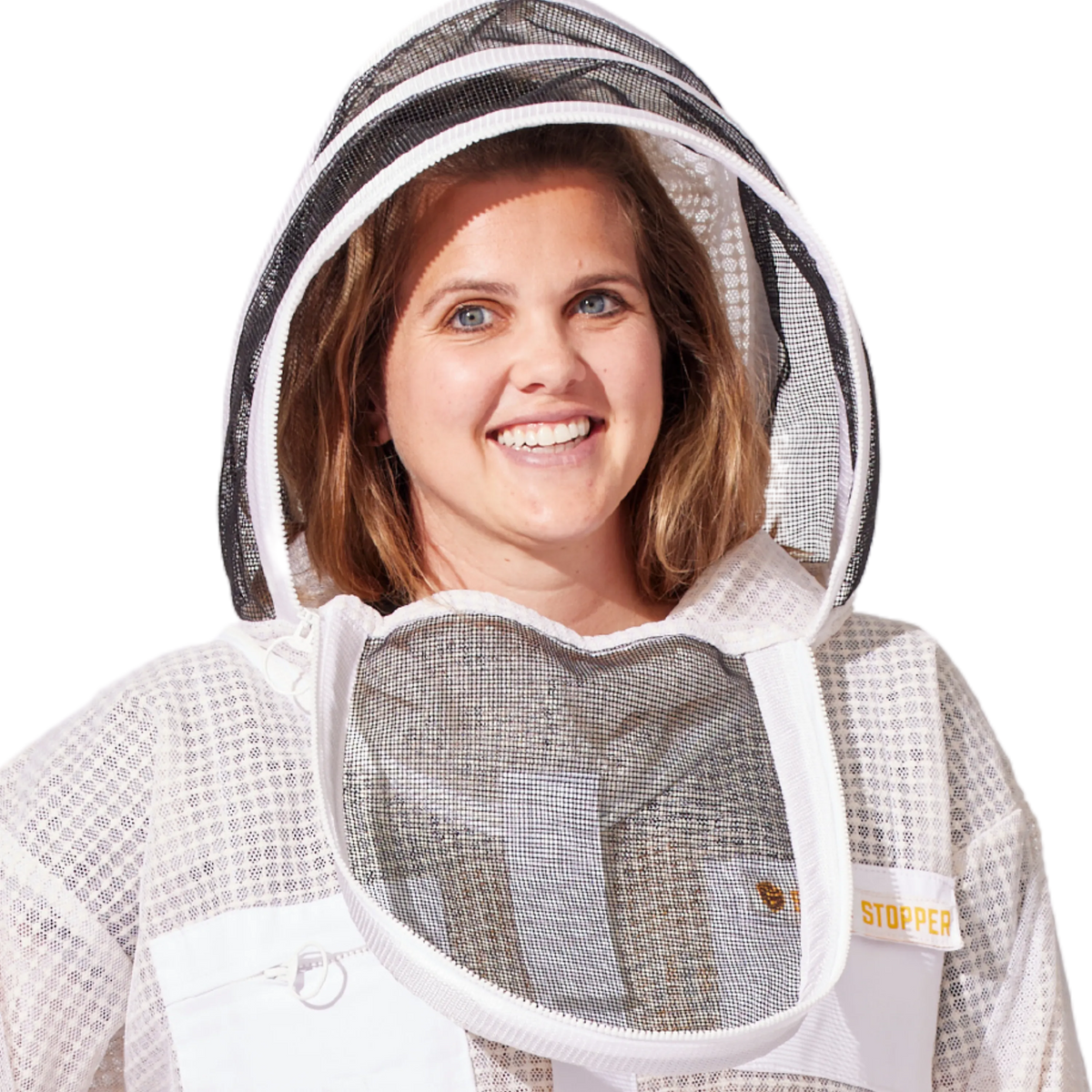 Ventilated beekeeping veil by Foxhound Bee Company featuring a round fencing design for added protection during hive handling.