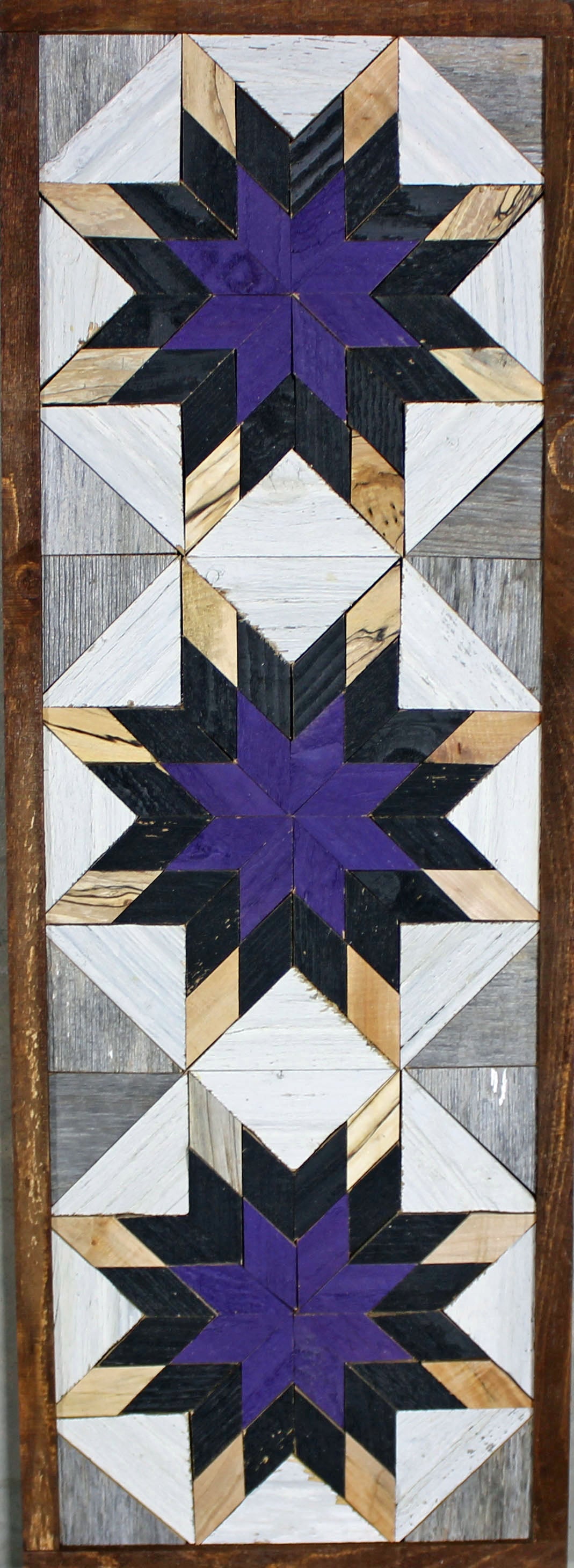 Amish handmade barn quilt banner in vibrant geometric patterns, measures 10.5 x 30 inches, crafted by Amish Country Store.