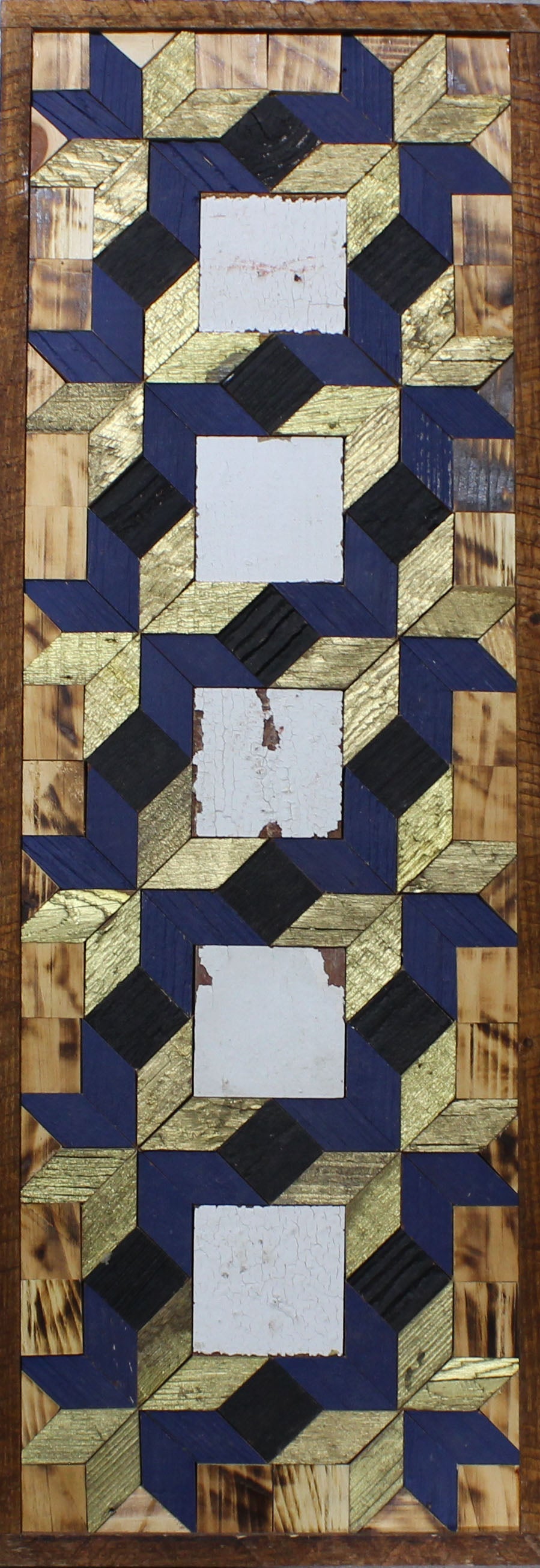 Amish handmade barn quilt banner featuring colorful geometric patterns, measuring 10.5 x 30 inches, from Amish Country Store.