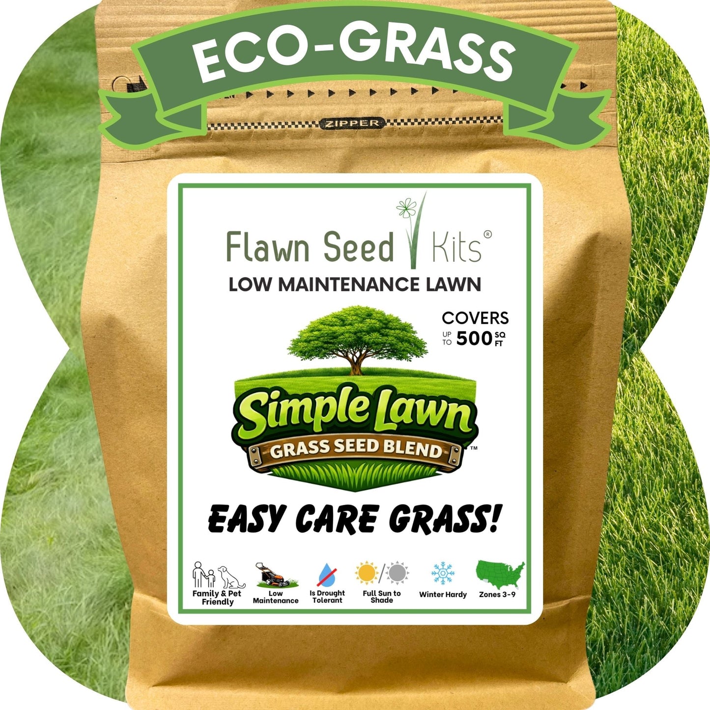 Fine fescue grass seed from Flawn Seed Kits in seed tape format, ideal for easy lawn overseeding or new grass installation.