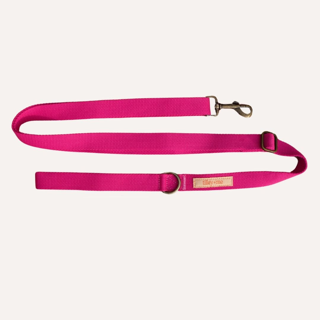 Tilley + Me hemp cotton dog leash in natural color, lightweight, durable, adjustable, and soft for comfortable walks.