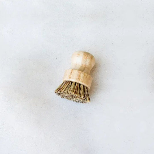 Tilley + Me sustainable bamboo pot scrubber with sturdy bristles for cleaning pots and pans gently on the environment