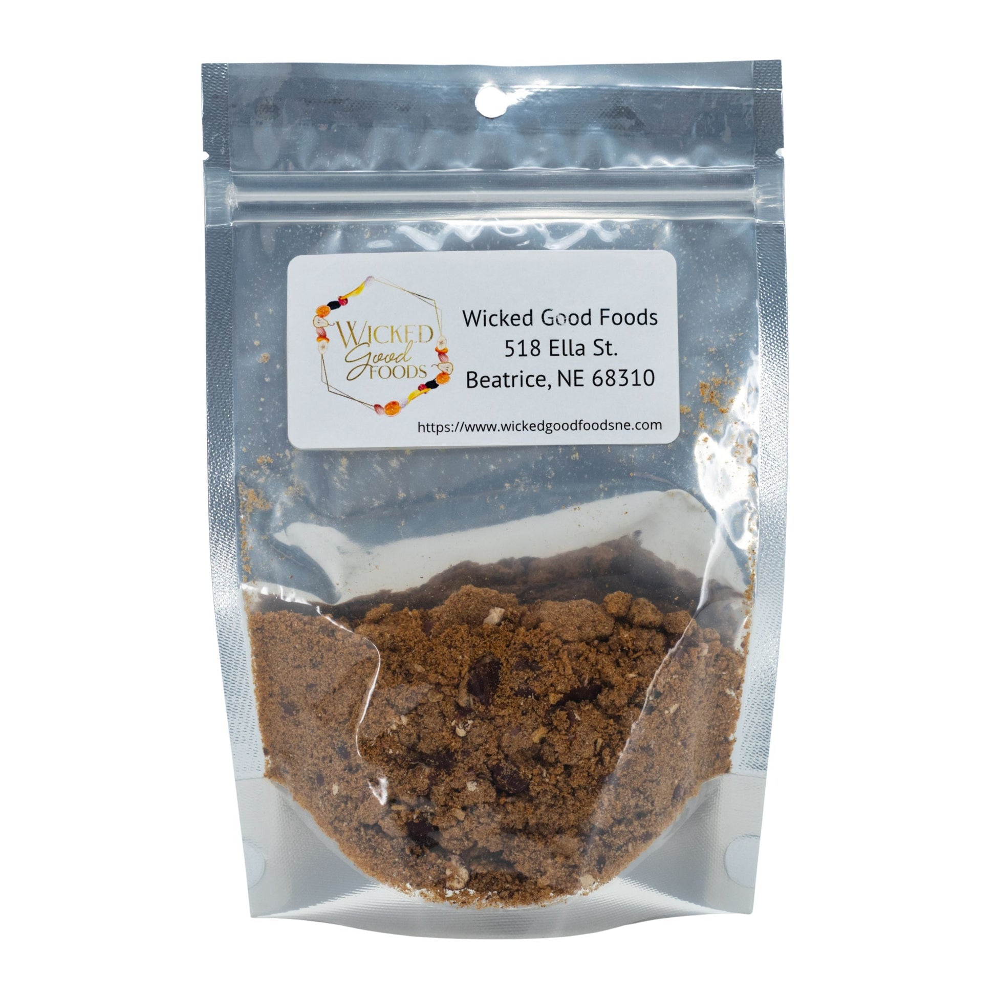 Freeze dried chili soup in a 2 oz package by Wicked Good Foods, ready for easy, flavorful meal preparation.