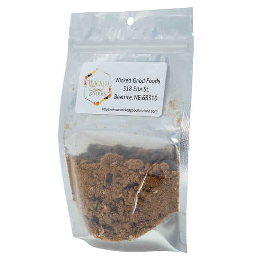 Freeze dried chili soup in a 2 oz package from Wicked Good Foods, featuring vibrant chili ingredients and packaging.