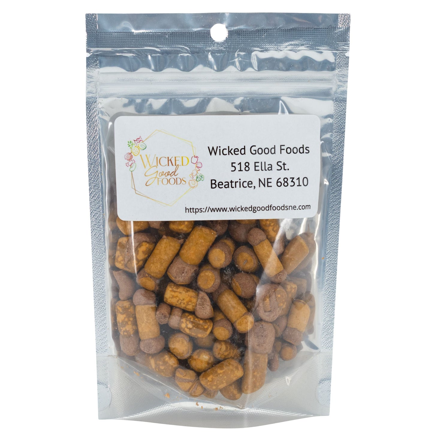 Freeze dried chocolate crunchy bites by Wicked Good Foods in a 3 oz bag, perfect for snacking or dessert.