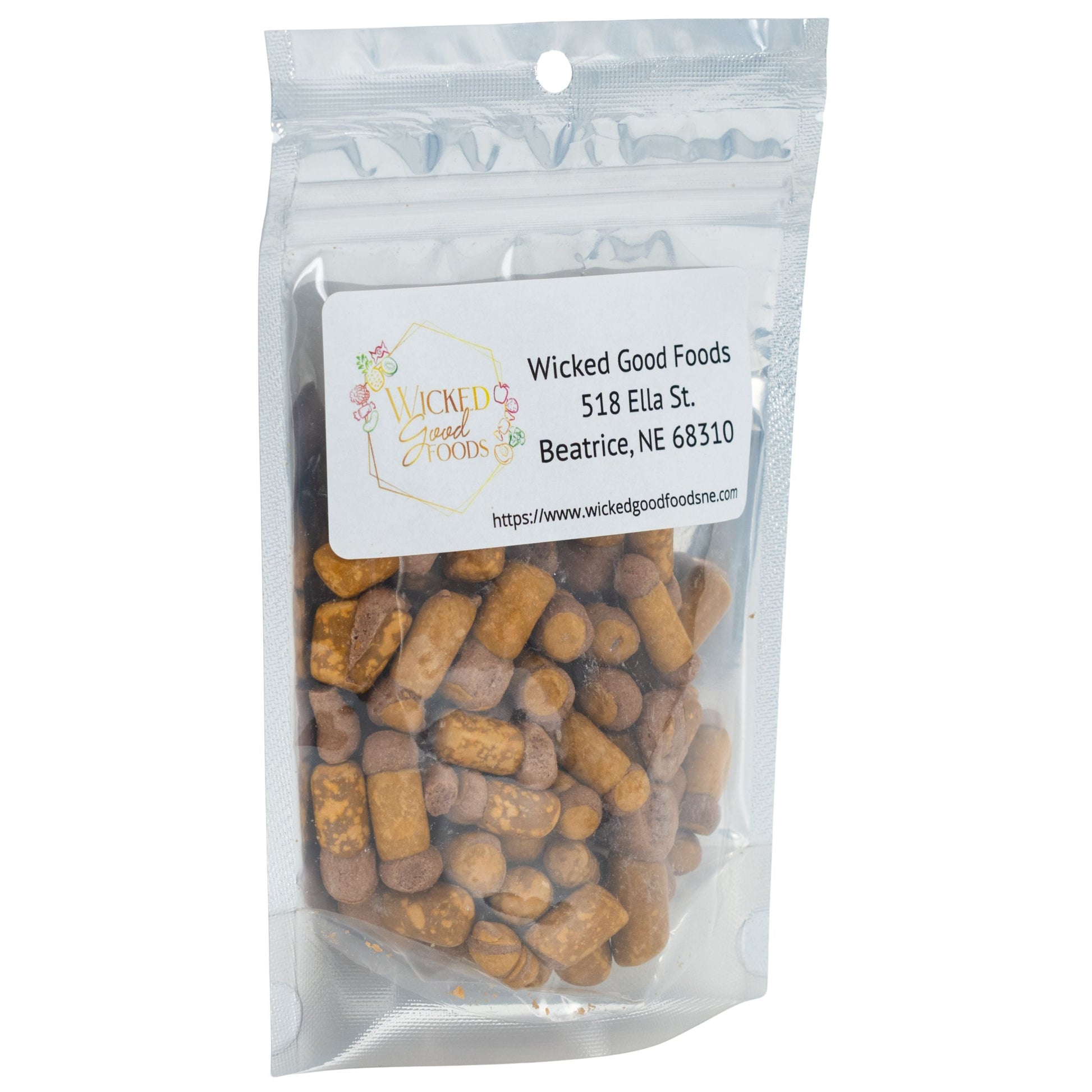 Freeze dried chocolate crunchy bites in a 3 oz package from Wicked Good Foods, perfect for snack lovers.
