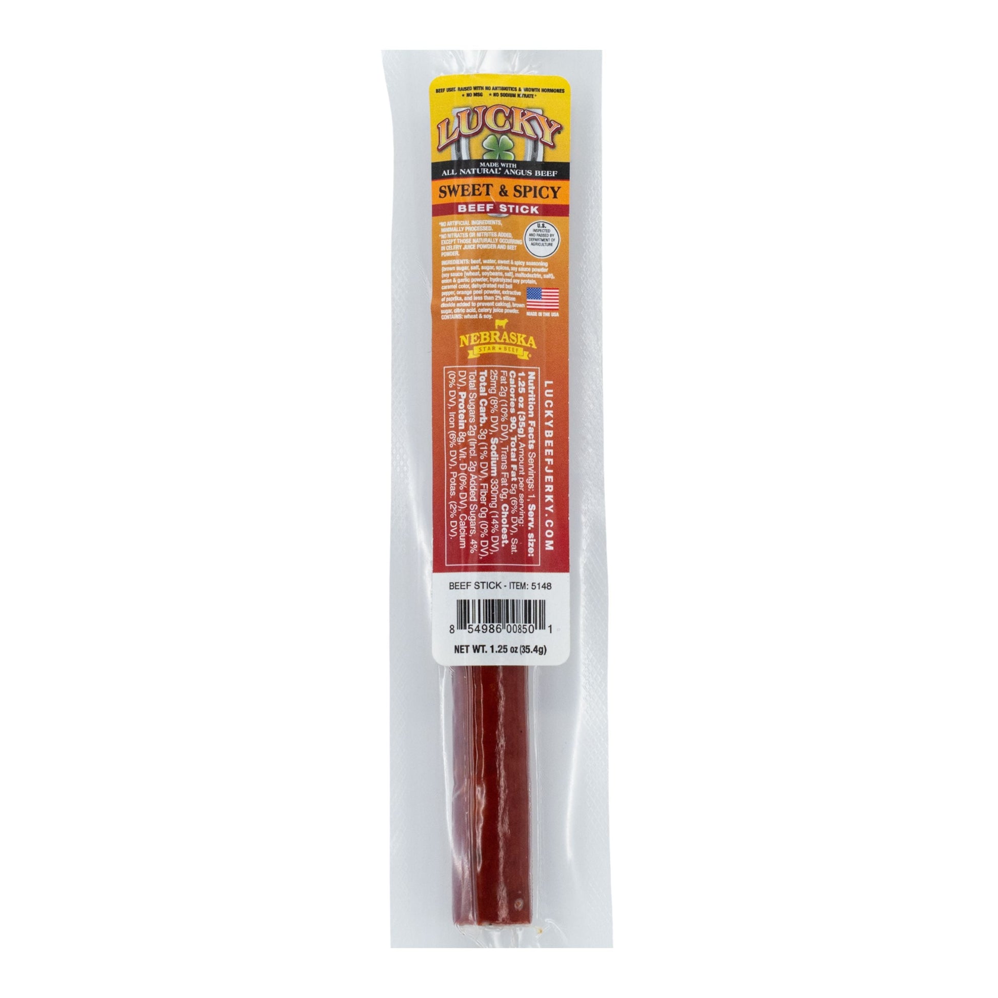 Sweet and spicy beef stick from Nebraska Star Beef, 1.25 oz, featuring savory meat with a flavorful glaze.
