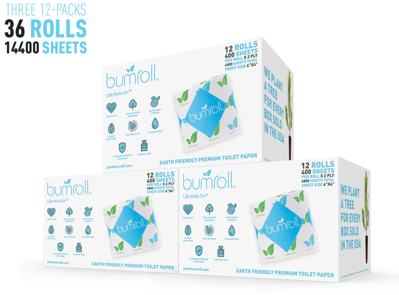 Join Bumroll bamboo toilet paper, eco-friendly and soft, made in the USA with sustainable bamboo, featuring lush green plant imagery.