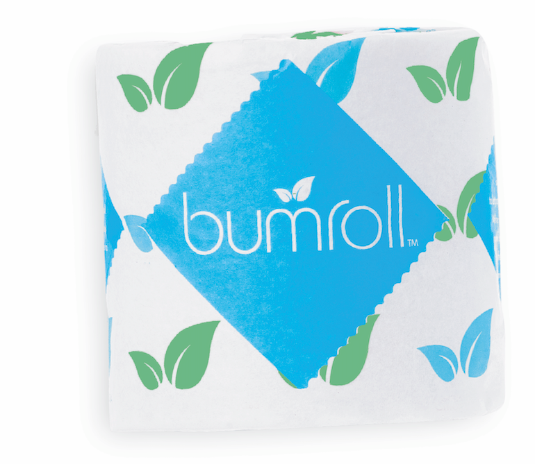 Join Bumroll bamboo toilet paper showing soft, eco-friendly sheets with natural bamboo texture on white background.