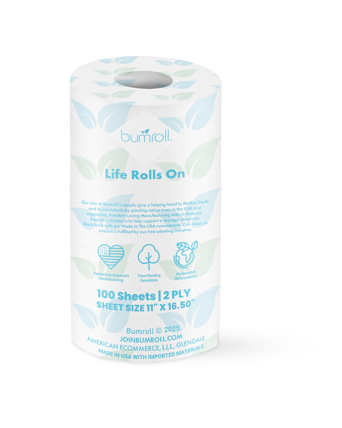 Join Bumroll bamboo toilet paper and paper towels, eco-friendly USA-made products with tree planting initiatives.