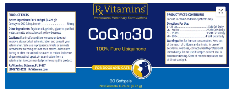 ReNewedPet Ubiquinol cellular health supplement for pets, showing the product bottle and label in a natural setting
