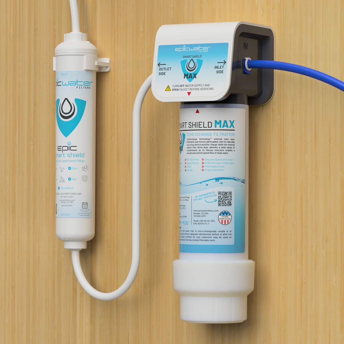 Smart sediment filter kit from Epic Water Filters USA featuring a shield for enhanced water filtration performance.