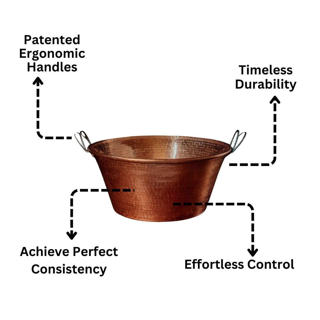 Three Permian Copper Jam Pans by Sertodo, showcasing their handcrafted copper construction and polished finish.