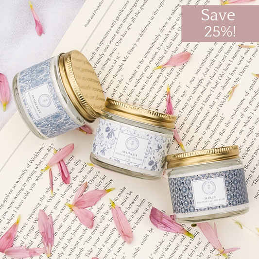 Set of three Clara & Fritz Tallow Shop Signature Scent Lotions and Moisturizers in elegant packaging.