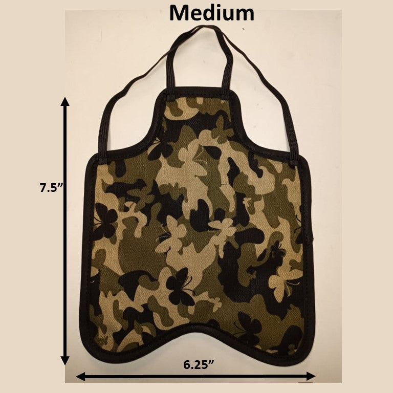 Crazy K Farm Pet and Poultry hen saddle for hens, made in USA, featuring adjustable straps and durable fabric for poultry protection.