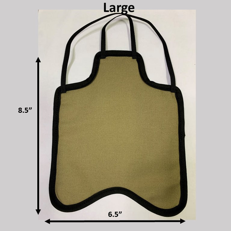 Crazy K Farm Pet and Poultry hen saddle for hens, made in USA, with adjustable straps and durable fabric to protect hen's feathers.