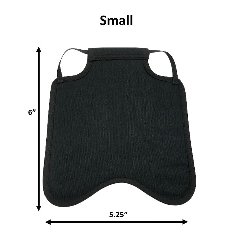 Crazy K Farm Pet and Poultry hen saddle for hens, made in USA, with adjustable straps and durable fabric to protect hen's feathers.