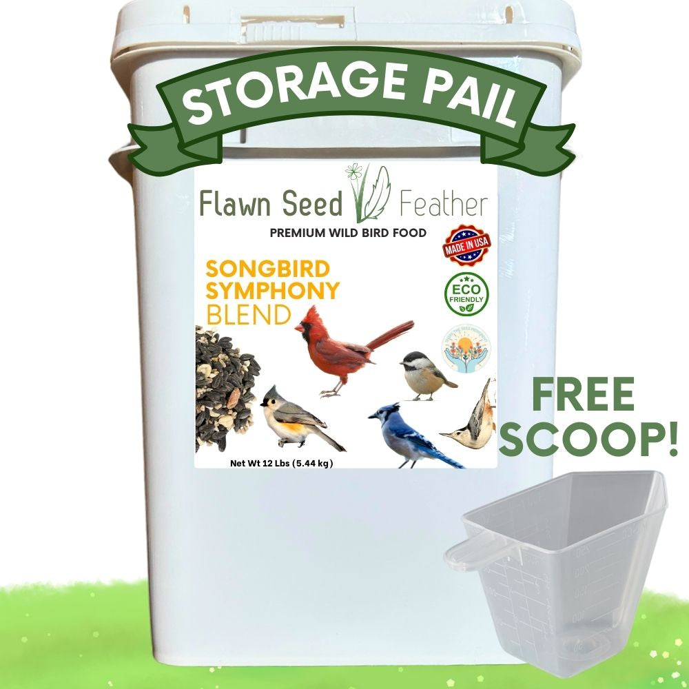 12lb pail of Flawn Seed Kits Songbird Symphony Wild Bird Seed Blend for attracting and feeding songbirds