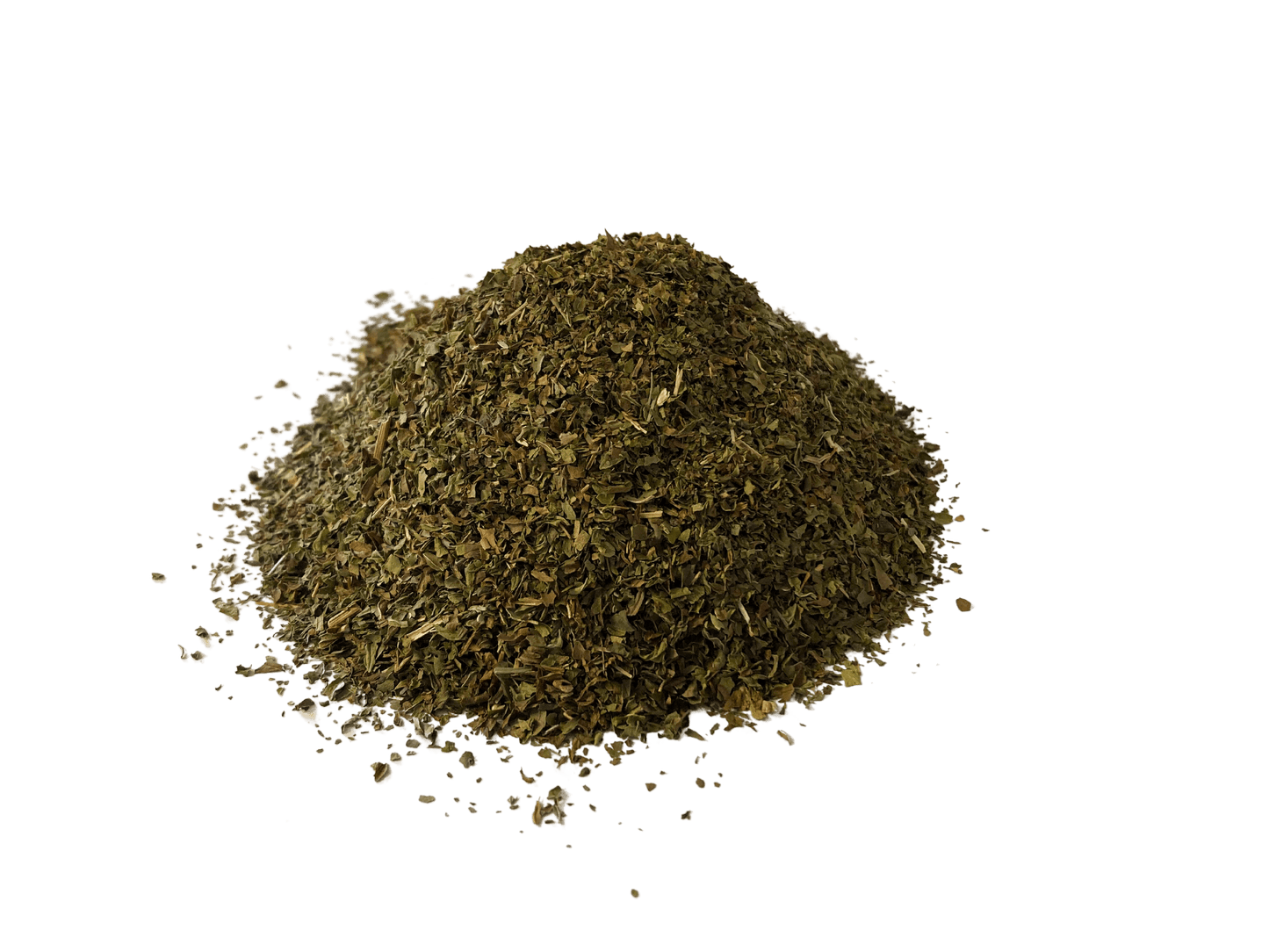 Sifted spearmint leaf herb by Country Life Natural Foods, showing fresh green cut spearmint leaves for culinary use.