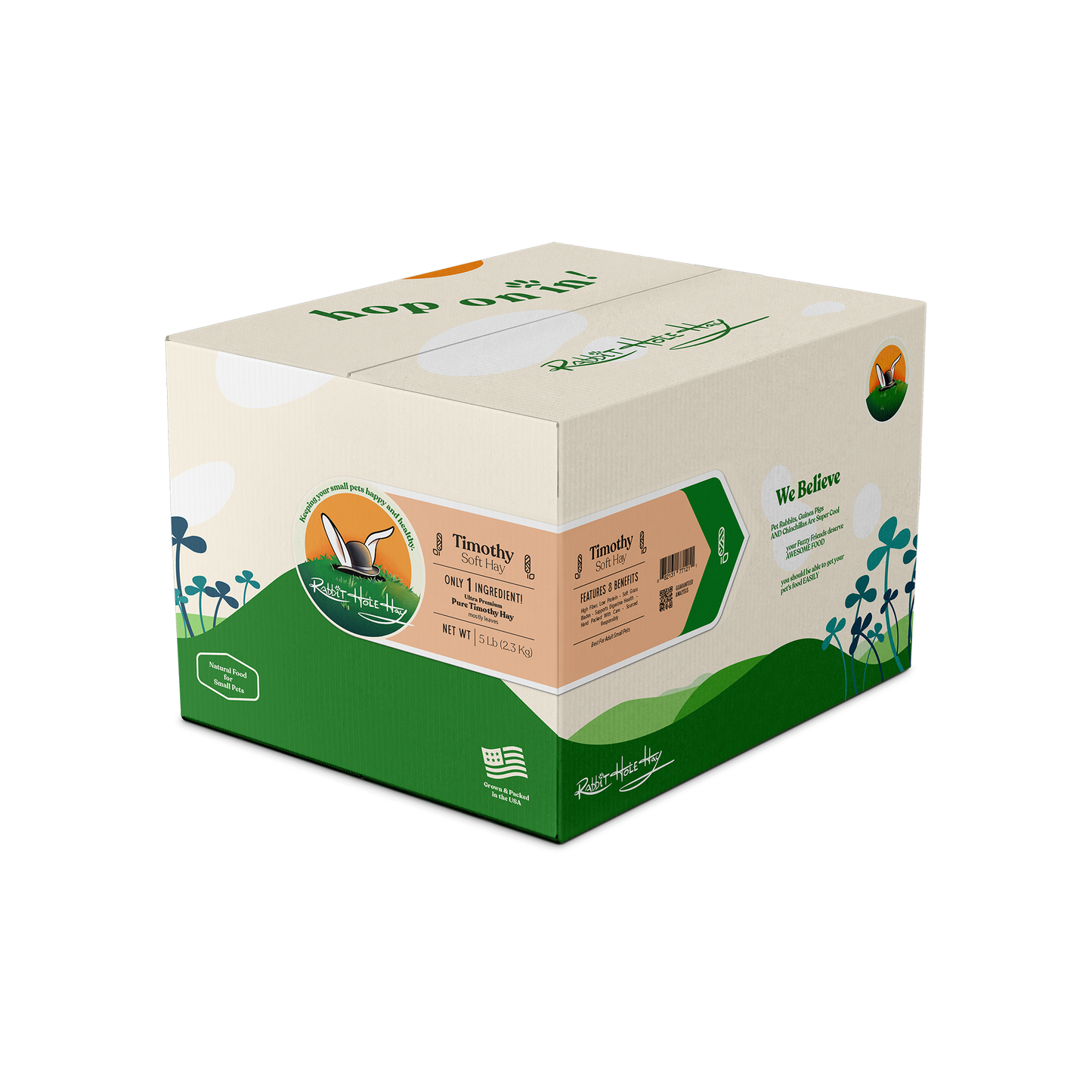 Ultra premium soft Timothy hay from Rabbit Hole Hay, showing fresh, green hay ideal for small pets like rabbits and guinea pigs.