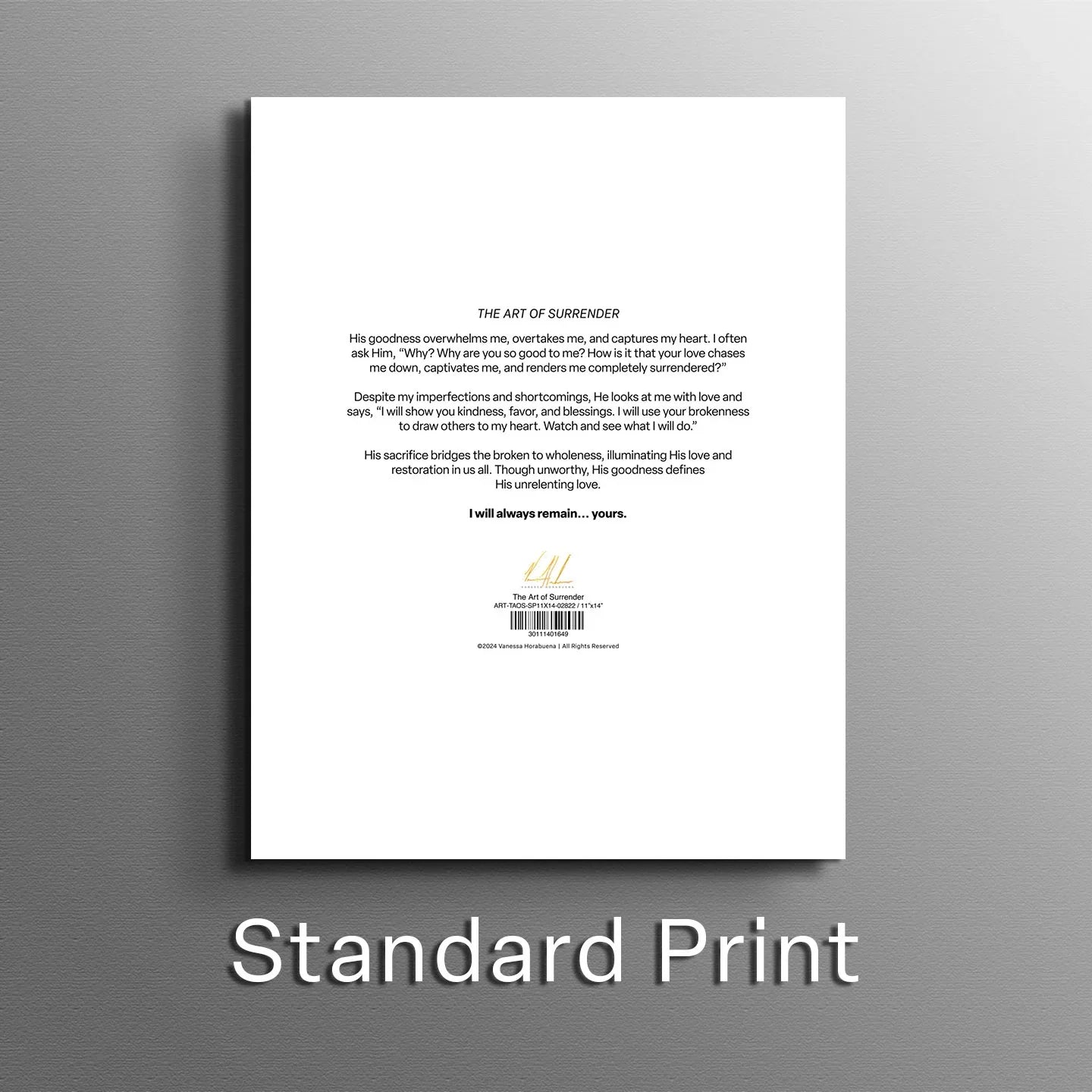 Women's art print titled "The Art of Surrender" by Vanessa Horabuena, featuring a visually striking, artistic design.