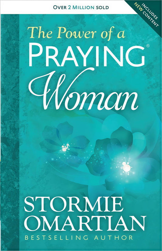 Cover of "The Power of a Praying Woman" book by Stormie Omartian, featuring a woman praying on a serene background.