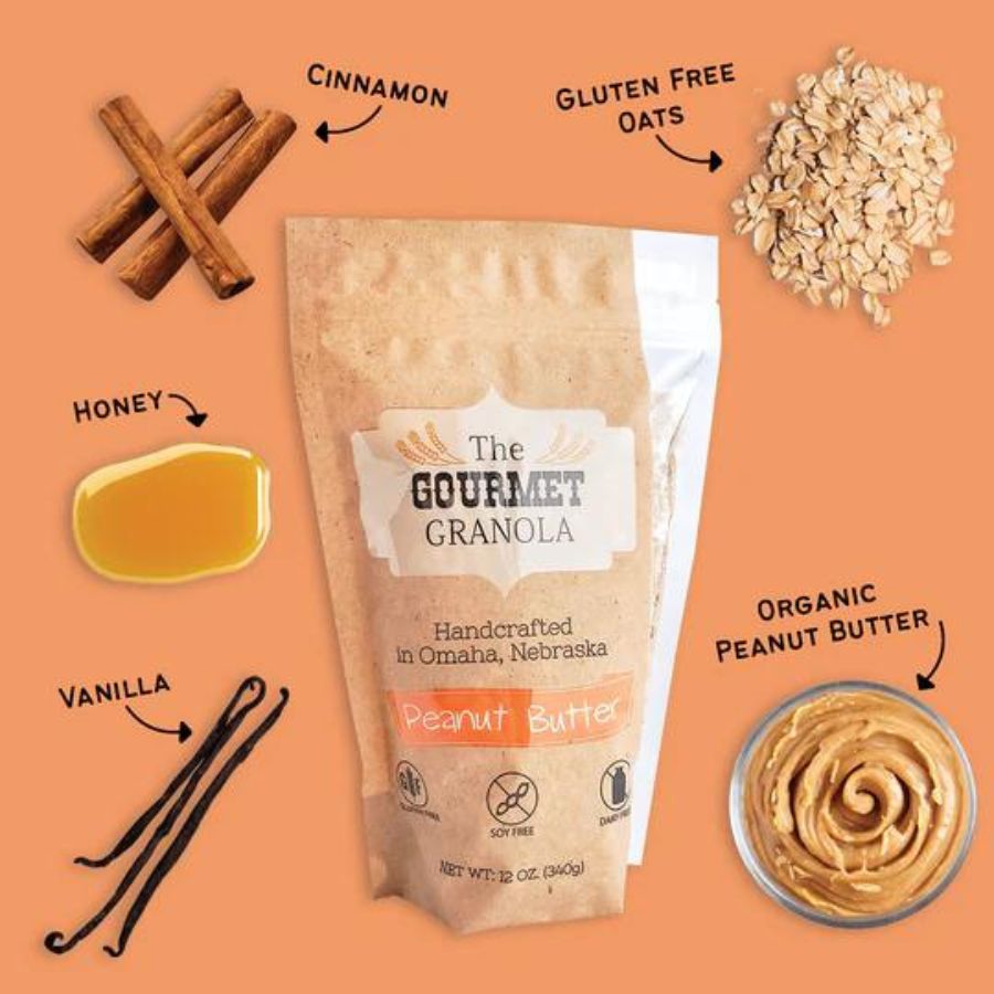 Two 12 oz packs of The Gourmet Granola Peanut Butter Granola, gluten, soy, and dairy free, in a food multipack.