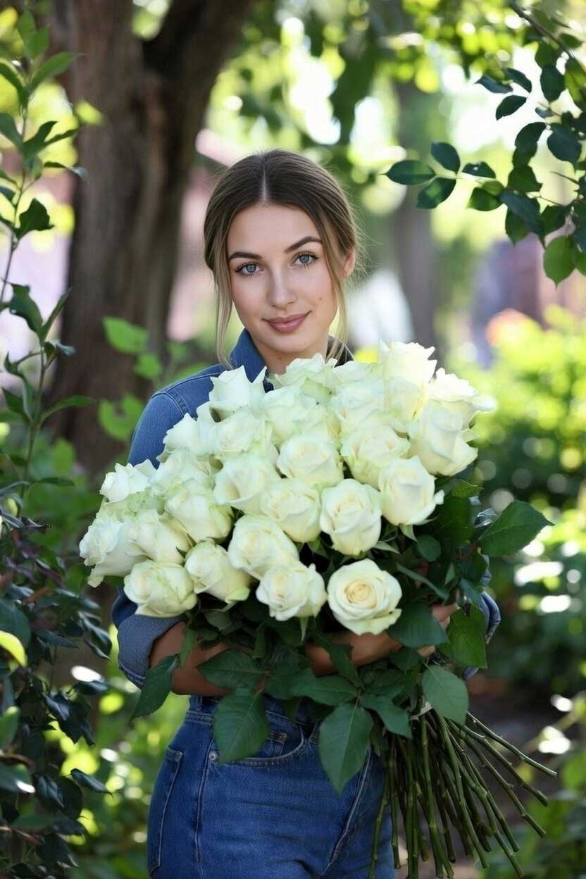 Fragrant hybrid tea rose plant in a 1.5-gallon pot with creamy white blooms, grown by Fresh Garden Living.