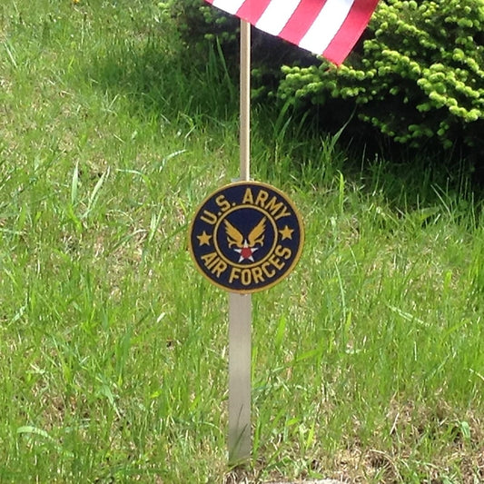 US Army Air Forces grave marker by Flagman of America, made in USA, with engraved military emblem and polished finish.