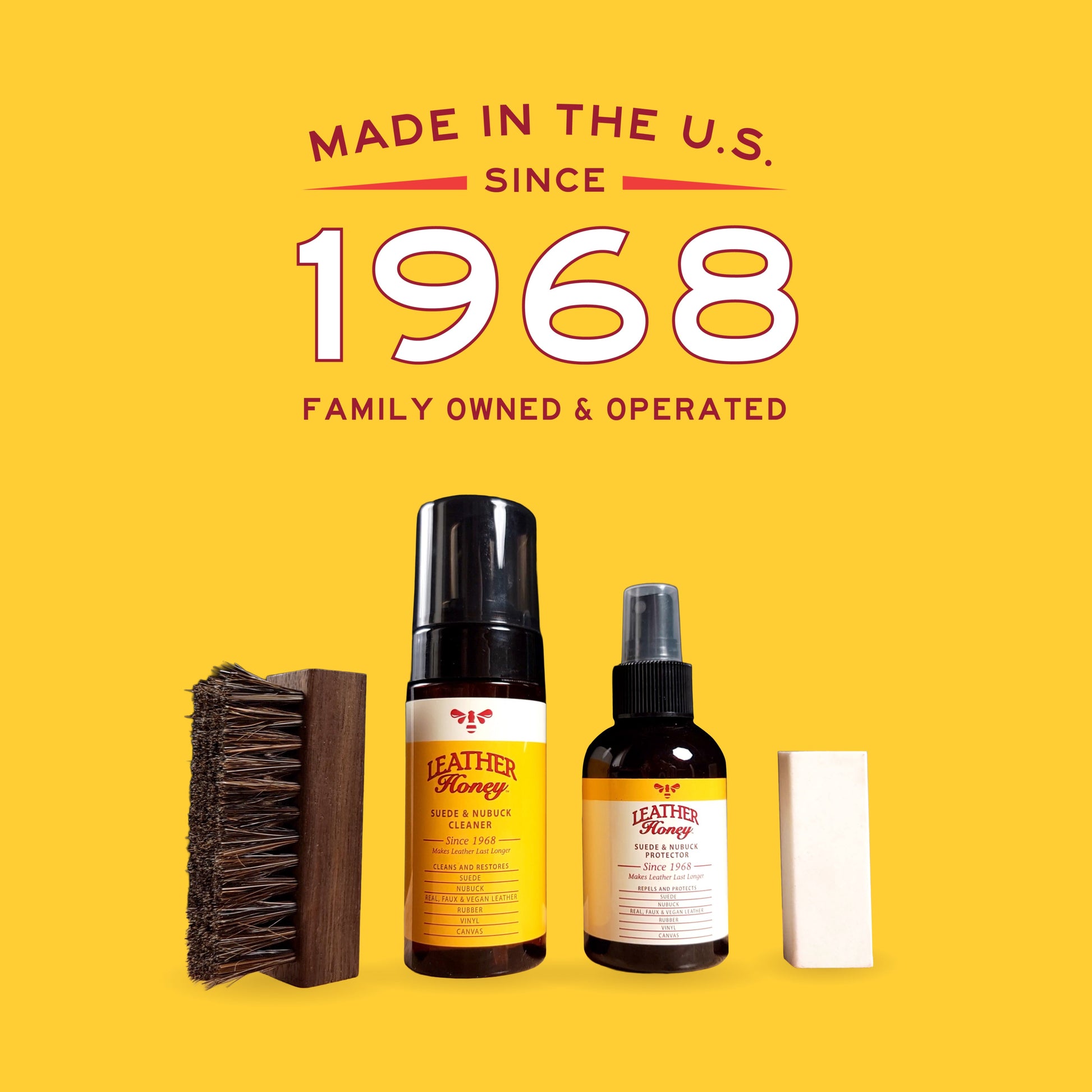 Leather Honey suede and nubuck protector kit with 4oz spray bottle for leather care and protection.
