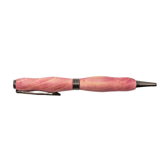 Handcrafted pink stained wooden pen with smooth finish, perfect for home and garden use, made by BuyNebraska.com