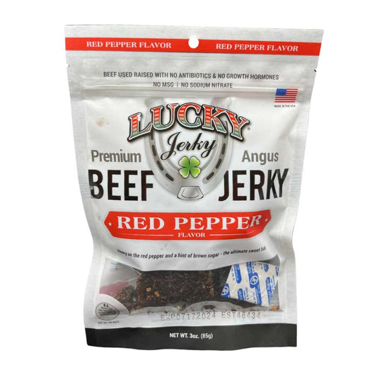 Red Pepper Beef Jerky from Nebraska Star Beef, 3 oz, showcasing the spicy, flavorful dried beef snack in a clear package.