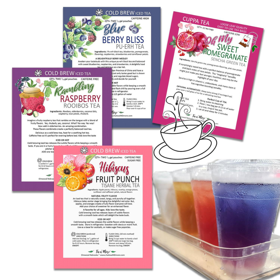 Two half-gallon bags of Rambling Raspberry decaffeinated tea from BuyNebraska.com, perfect for refreshing raspberry-flavored beverages.