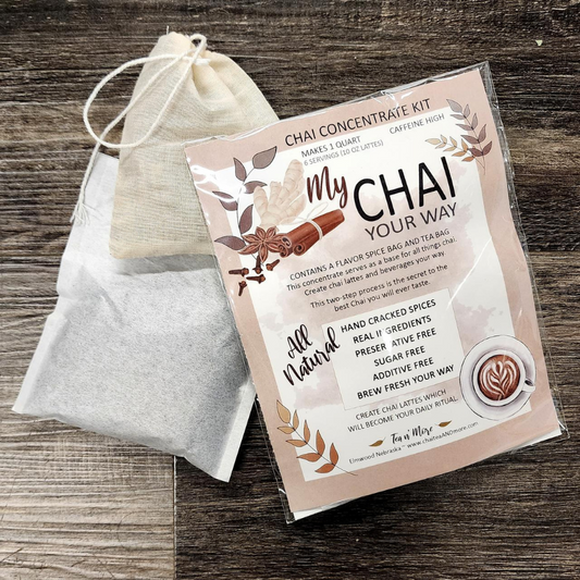 Two DIY Chai Tea Kits in packaging, including spices and tea bags, from BuyNebraska.com for making flavorful chai at home