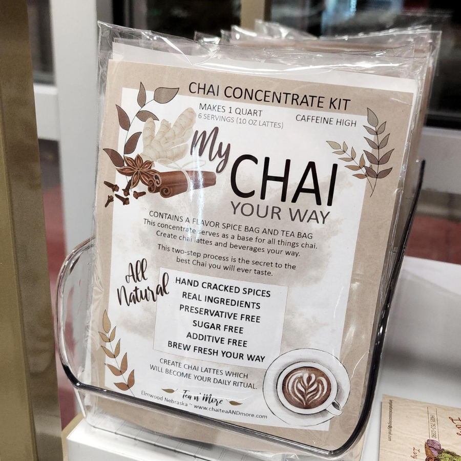 Two DIY Chai Tea Kits from Tea n More featuring spices, tea blends, and brewing accessories in a colorful package.
