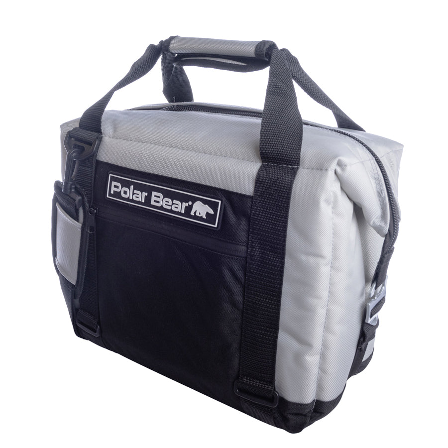 12-pack Polar Bear Coolers nylon soft coolers with insulated compartments, designed for portable food and drink storage.