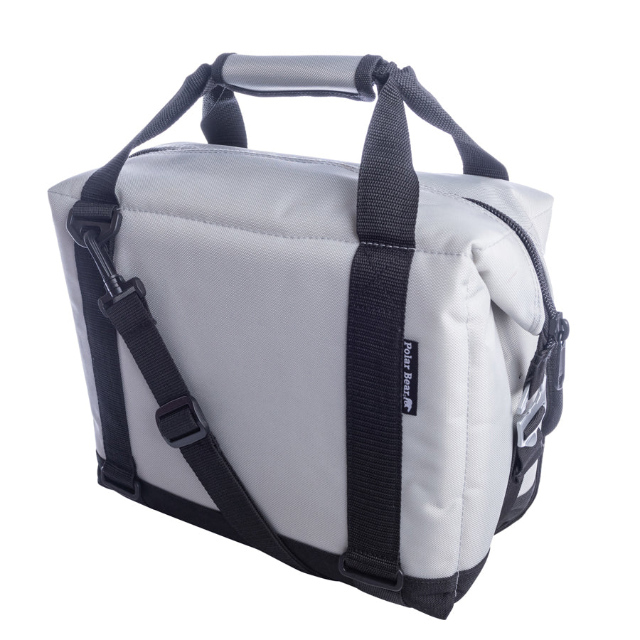 12-pack Polar Bear Coolers nylon soft coolers with handles, showing insulated interior and durable exterior for outdoor use