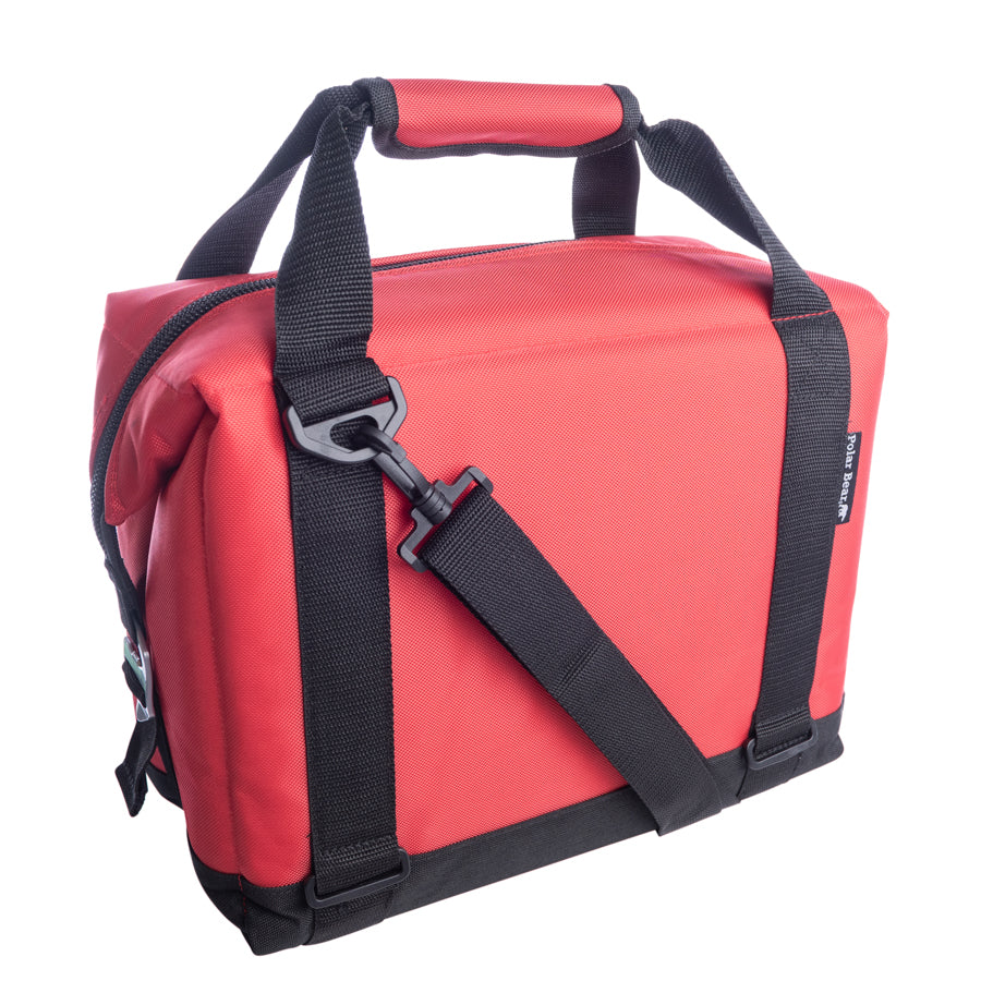 12-pack Polar Bear Coolers nylon soft cooler bags, showing insulated exterior and carry straps for outdoor use.