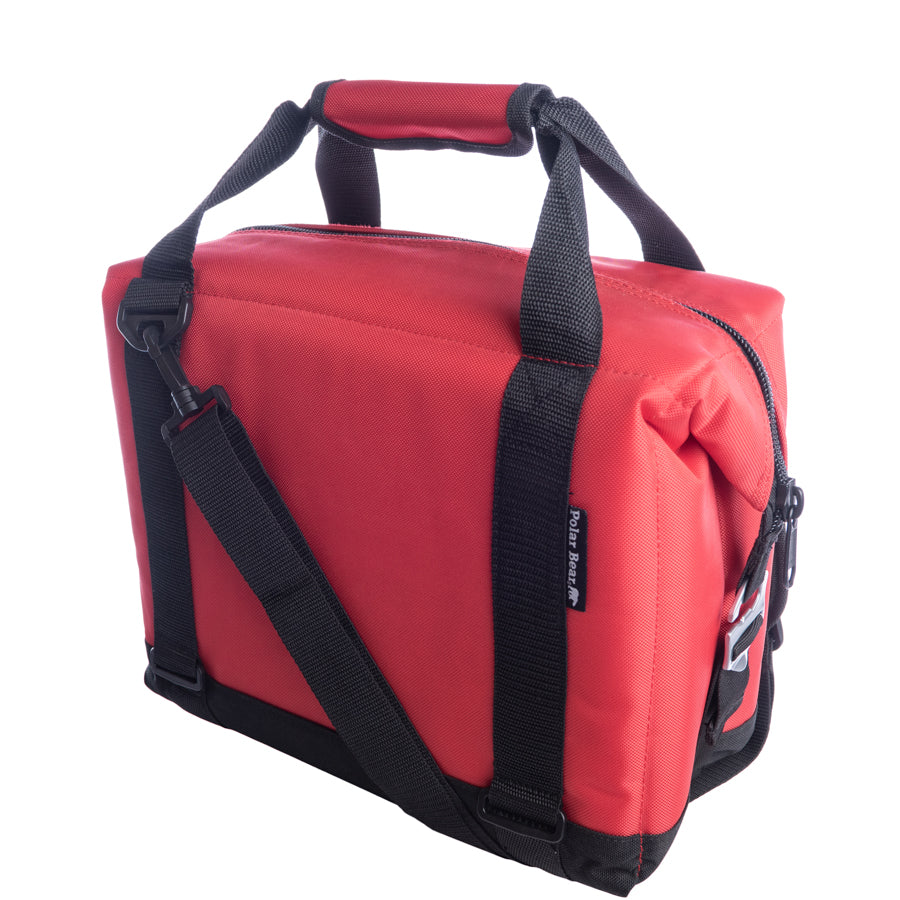 12-pack Polar Bear Coolers nylon soft coolers, insulated and portable for outdoor use, shown in a natural outdoor setting.