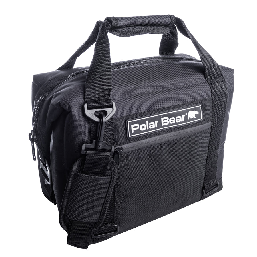 12-pack Polar Bear Coolers nylon soft cooler bags shown in a natural outdoor setting, showcasing their durable design and portability.