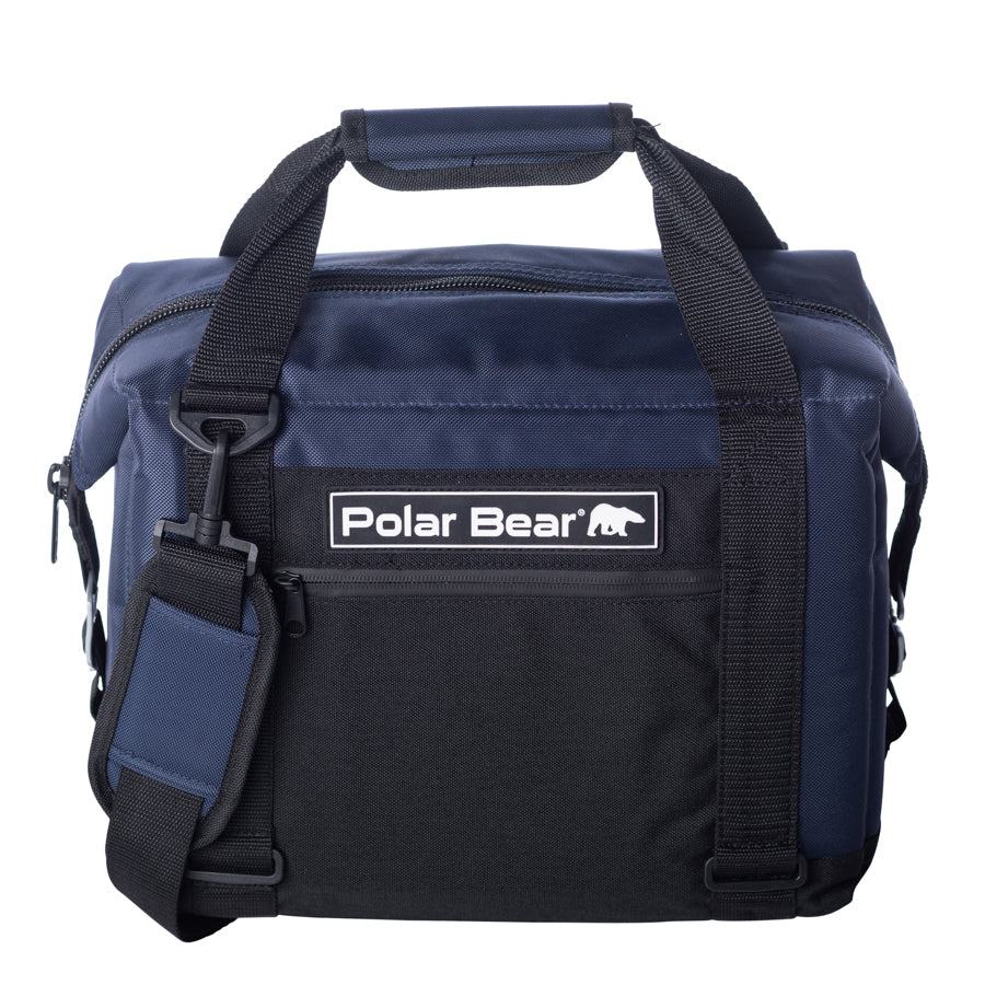 12-pack Polar Bear Coolers nylon soft coolers in various colors, insulated and portable for outdoor use.