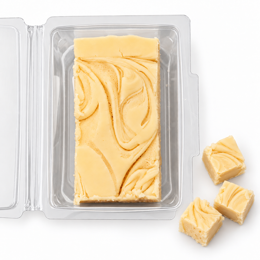 Hand-cut vanilla honey fudge made by Aquidneck Honey with smooth, creamy texture and rich honey flavor.
