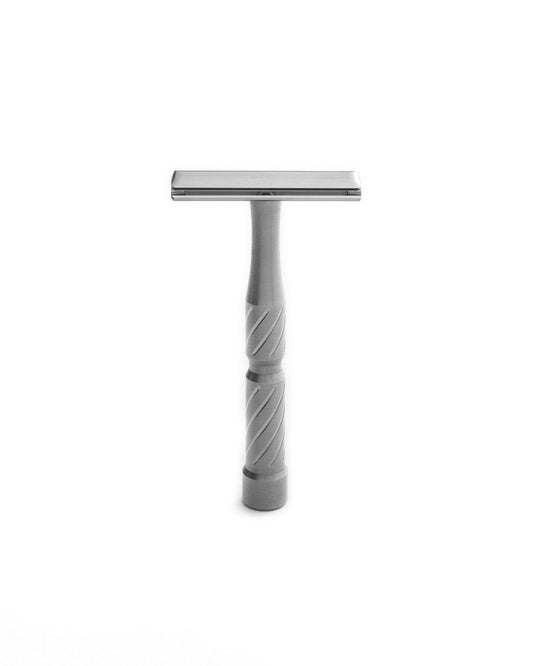 Blackland Razors Vector safety razor with a sleek metallic finish, shown with its sturdy handle and polished blade head.